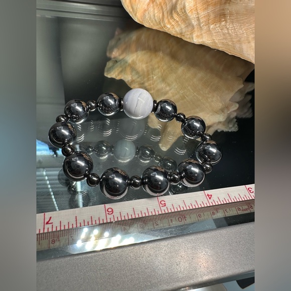 (JOYHANNAH) TERAHERTZ + CHALCEDONY NATURAL STONES  BRACELET size 7” - Picture 6 of 11